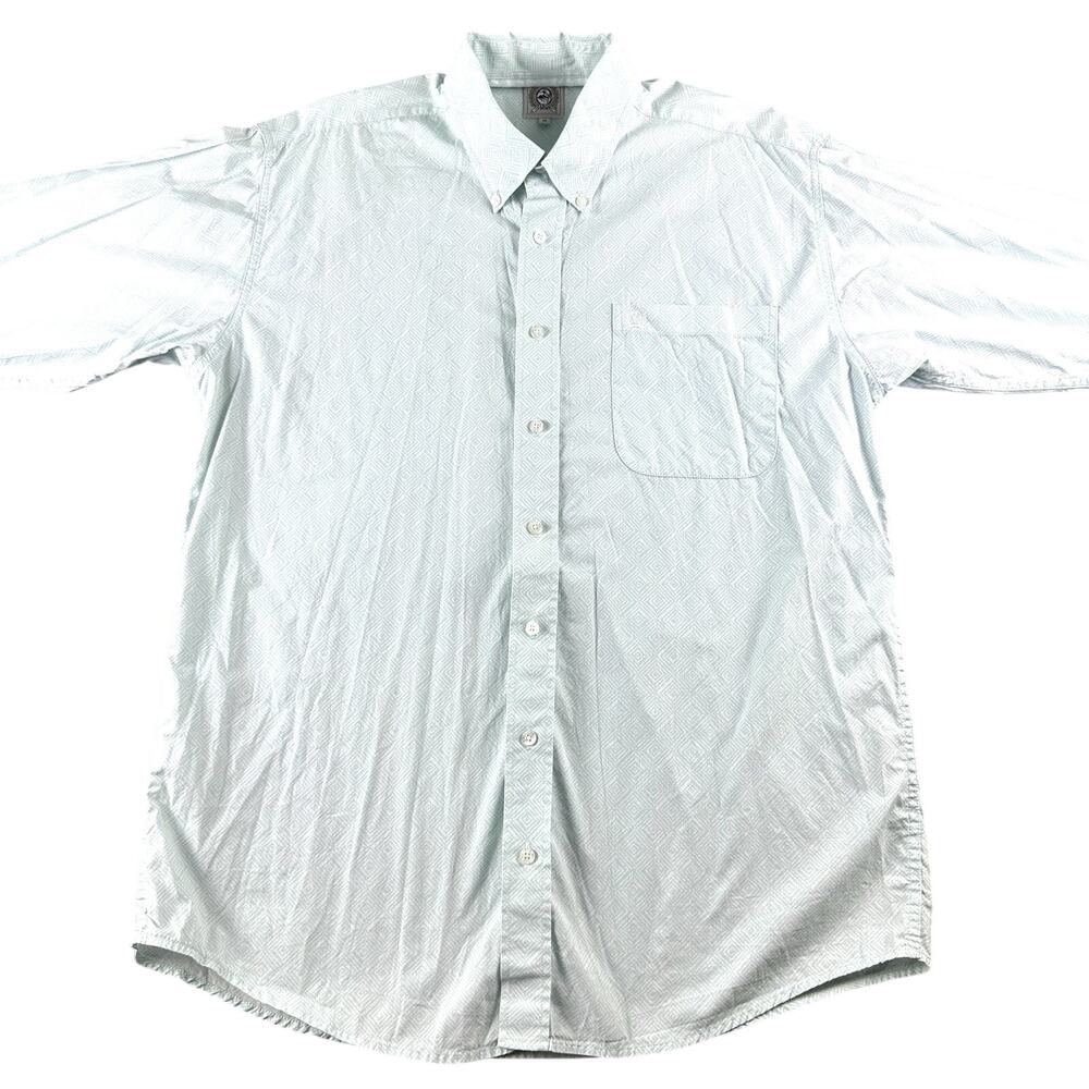 Cinch Long Sleeve Button Down Collared Green Striped Shirt Men’s Size Medium‎
